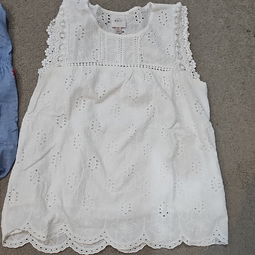 Blue Embroidered Blouse and White Eyelet Top Bundle Of 2 Tops - Picture 3 of 6